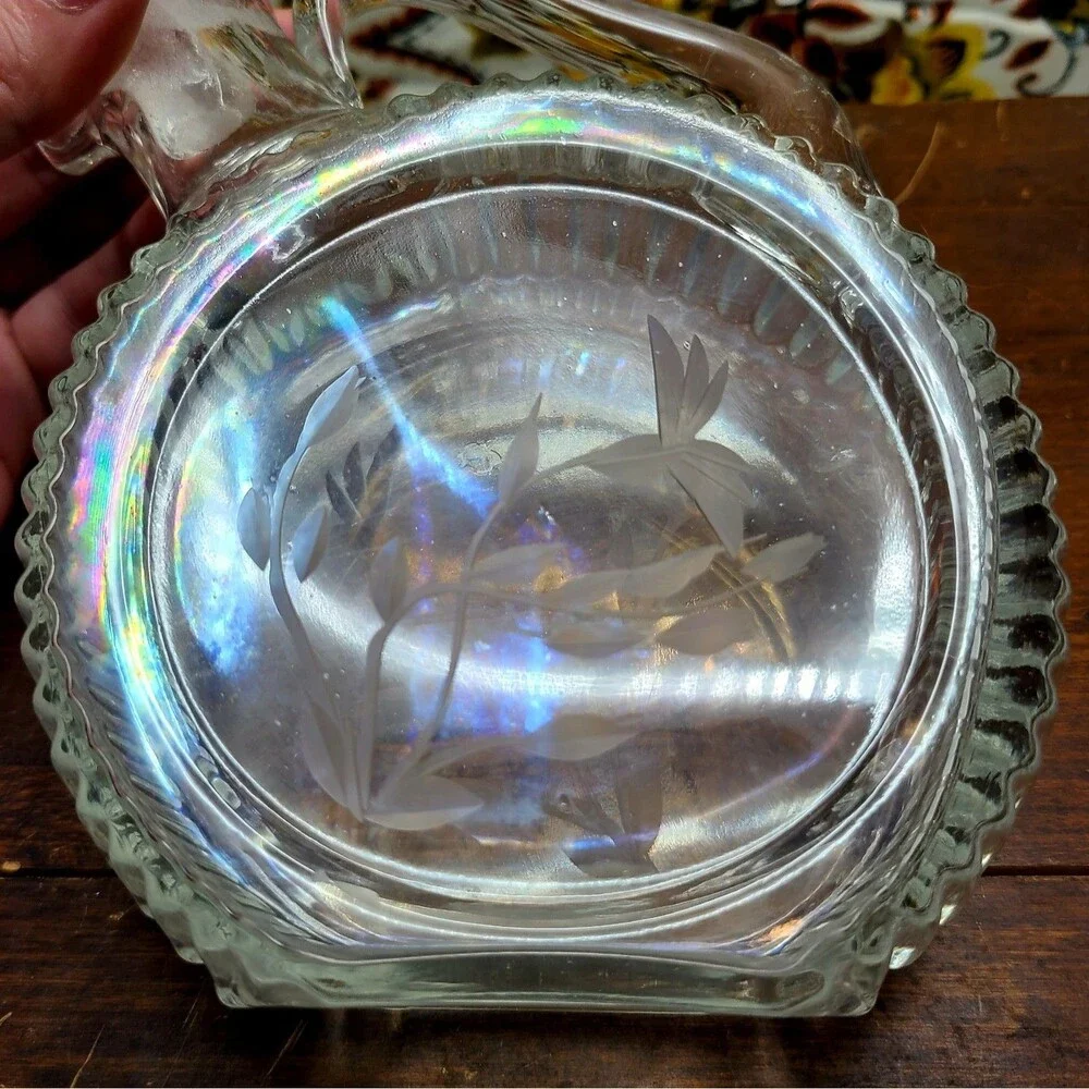 Vintage Etched Floral Glass Decanter Ornate Stopper Vanity Display Home Decor - Picture 5 of 8